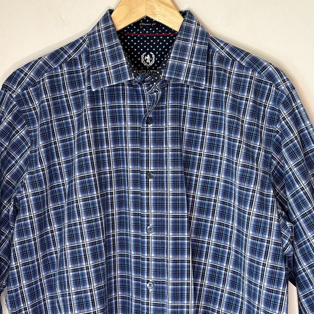 BUGATCHI UOMO Classic Fit Men Long Sleeves Button Up Classic Preppy Shirt 2XL b6